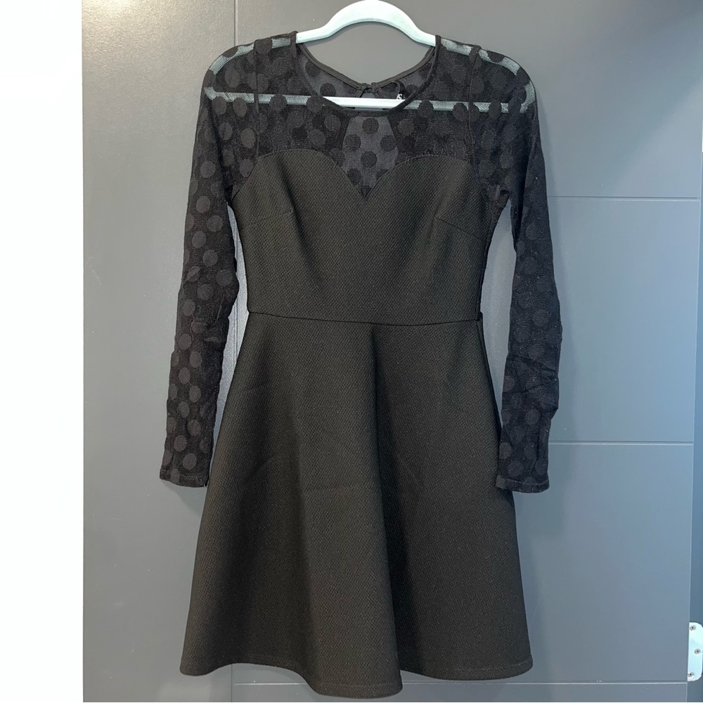 Lulus Sheer PolkaDot Sweetheart Neckline Skater Dress